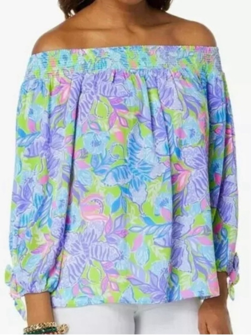 Lilly Pulitzer size Small Mayellen Off-Shoulder Top in Dew Drop Stay Fly